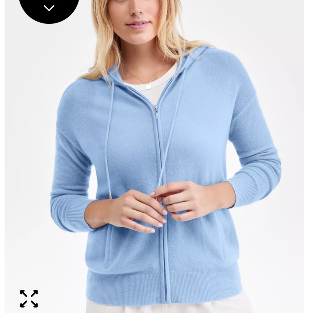 Charter Club Women's 100% Cashmere Zip Hoodie, xl Extra Large Soft Blue new